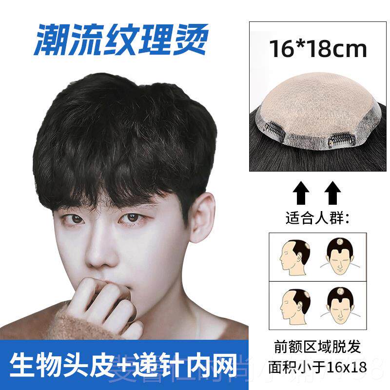 新品假发男短发版帅气烫发栗子头发型男无士全韩真头发顶补发痕假