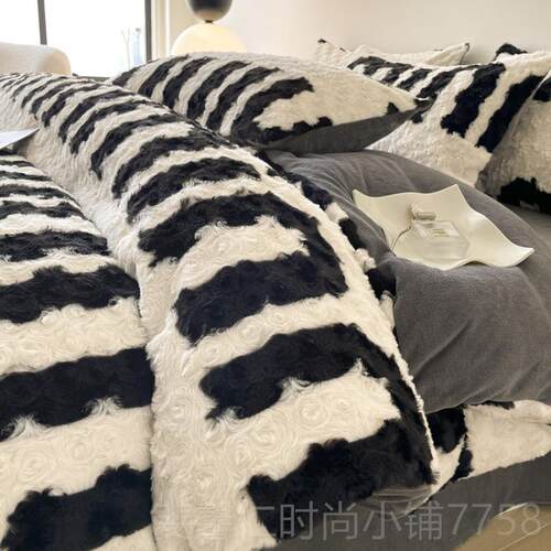 新品冬季克重兔毛绒牛高奶绒四件套加兰厚瑚绒法绒被套床珊笠款保