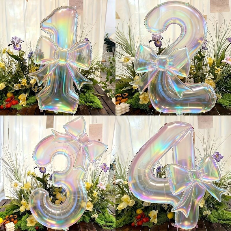宝宝房间布置蝴蝶结数字气球四十寸炫彩生日户外拍照氛围道具