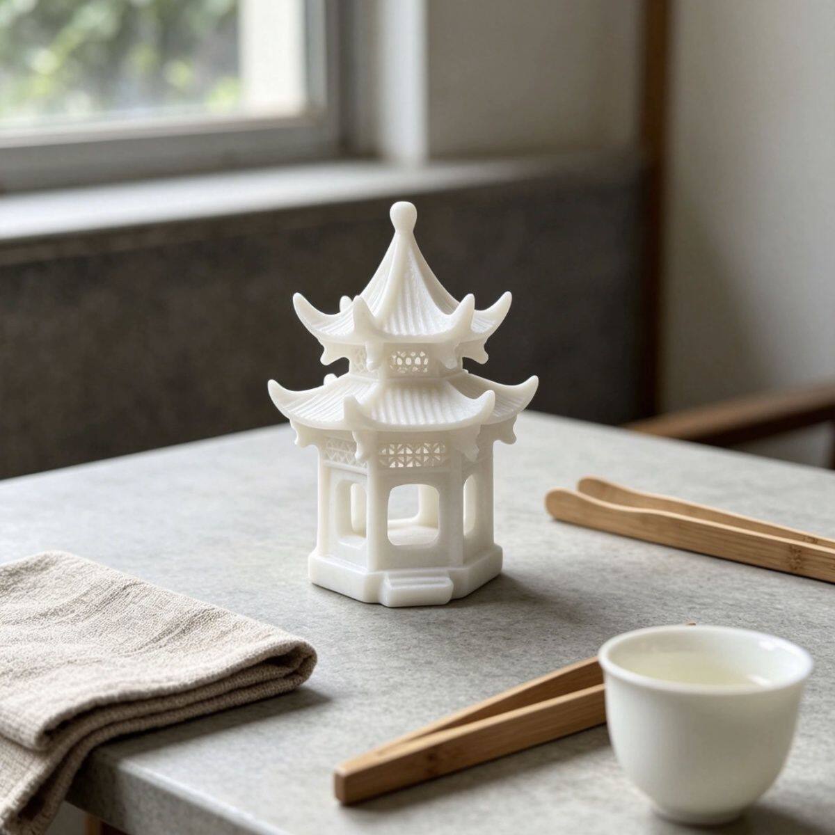 汉白石新中式古风重檐亭摆件家居客厅书房茶桌装饰鱼缸微景观摆设
