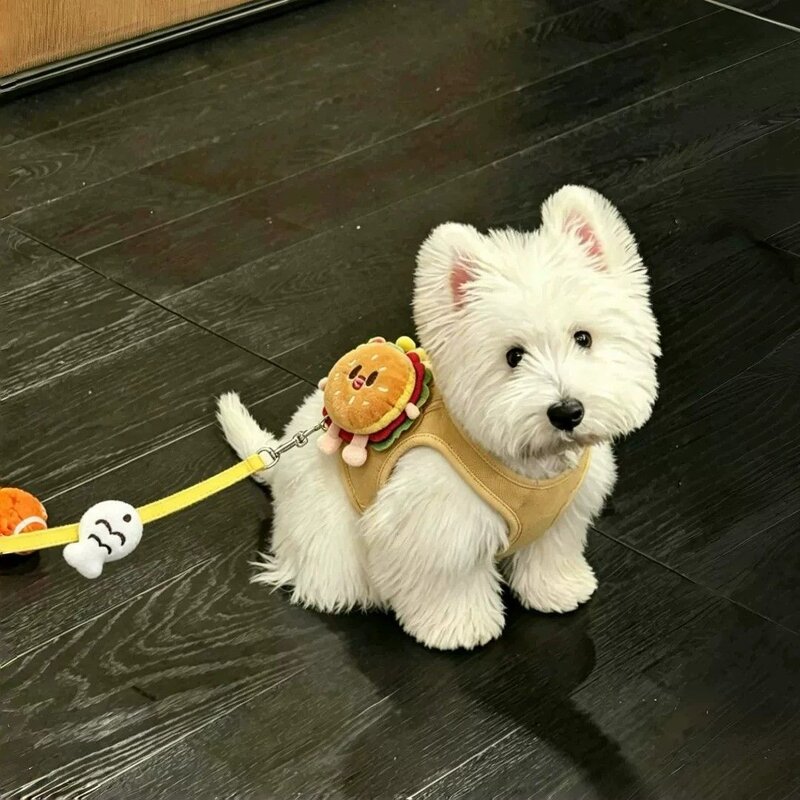 夏季卡通背心式小型犬遛狗绳汉堡造型胸背可爱小狗宠物牵引链子