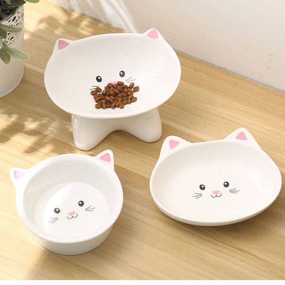 粉色斜口高脚陶瓷猫碗猫咪碗宠物生活用品碗猫猫陶瓷用品