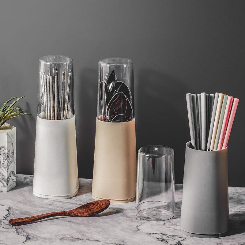 厨房沥水筷子笼塑料家用筷子盒带盖防尘置物架餐具收纳日式筷子筒