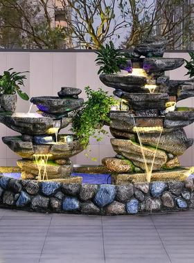 大型假山流水喷泉田园庭院鱼池造景室外花园酒店景观装饰落地摆件