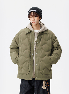 STA旗舰店翻领羽绒服男冬季宽松轻薄90%绒子含量保暖军绿色外套