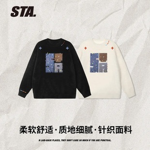 慵懒高级感百搭高街上衣 针织衫 STA秋冬季 仿貂毛圆领毛衣男女同款