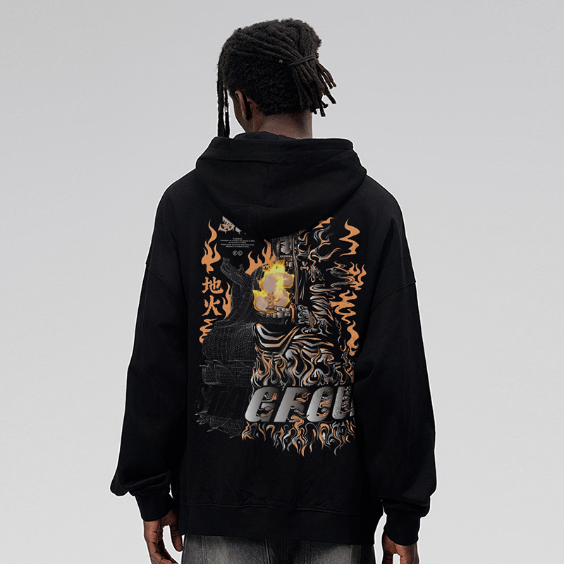 STA美式复古高街火焰字母印花