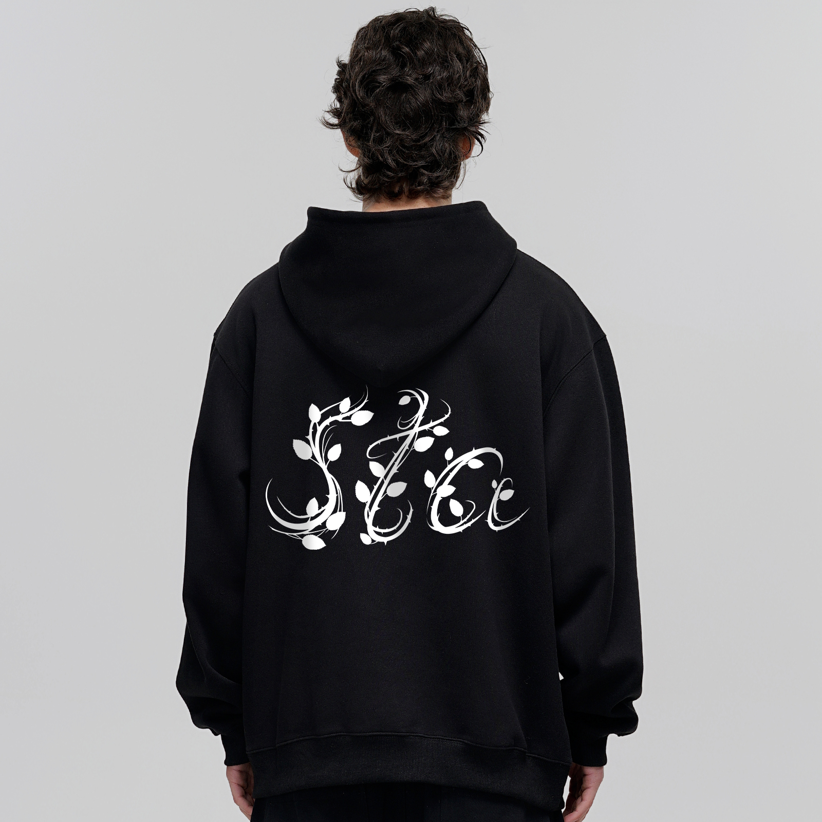 STA花体荆棘玫瑰加绒连帽衫卫衣