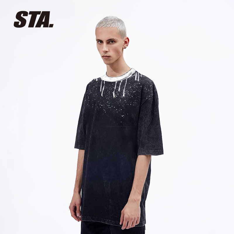 STA挂脖落雪水洗纯棉短袖T恤男女
