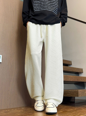 STA国潮白色复古直筒休闲裤男宽松抽绳长裤阔腿运动裤垂感百搭