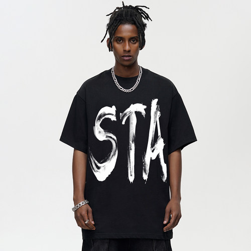 STA美式复古涂鸦字母印花宽松T恤