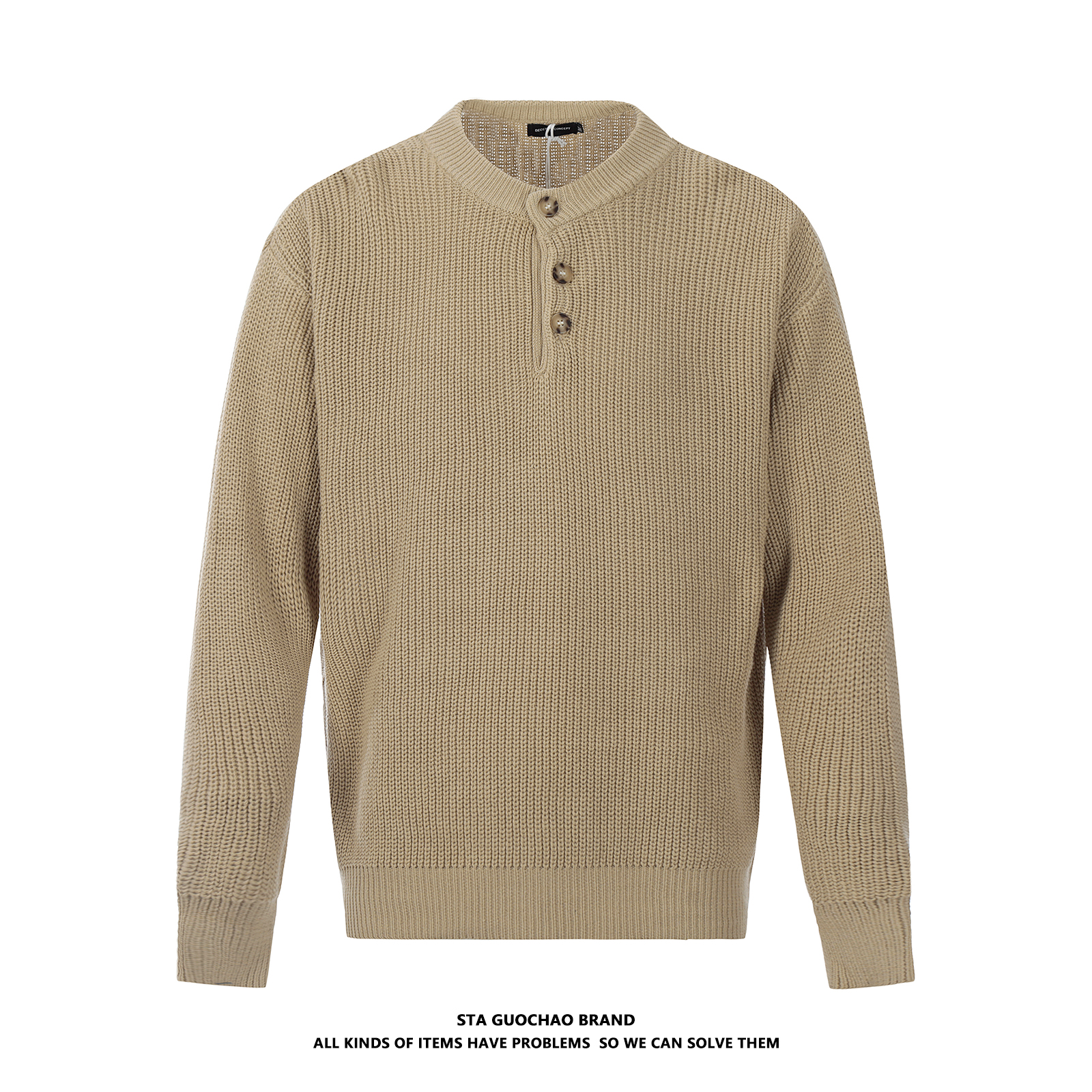 STA亨利领半排扣毛衣针织衫男女