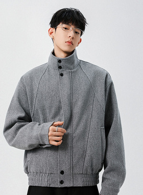 STA秋冬立领夹克男款宽松百搭灰色开衫外套休闲青少年高级感工装