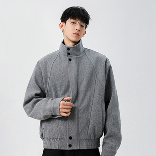 外套休闲青少年高级感工装 STA秋冬立领夹克男款 宽松百搭灰色开衫