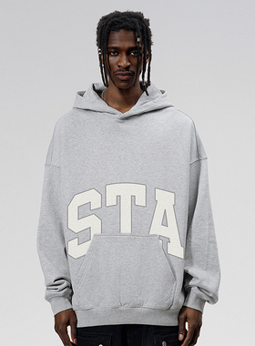 STA美式嘻哈风字母印花连帽卫衣灰色帽衫情侣装重磅上衣休闲百搭