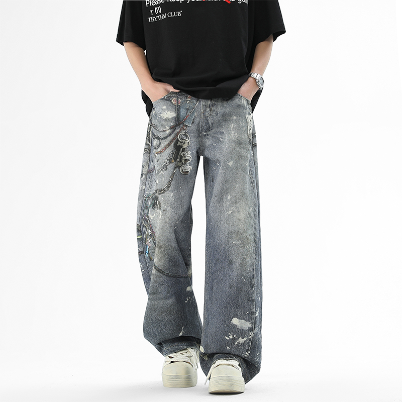 STA泼墨牛仔裤男款潮牌高街痞帅