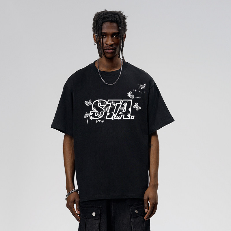 STA美式潮牌高街蝴蝶印花短袖T恤