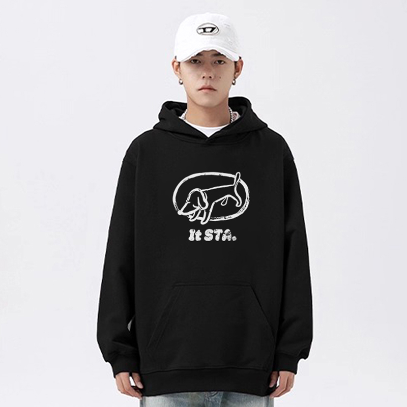 STA国潮牌美式复古小狗连帽卫衣