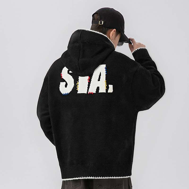 STA美式嘻哈风连帽针织衫毛衣