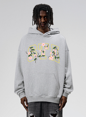 STA重磅2026新款连帽卫衣男灰色重磅宽松oversize情侣高街上衣衫