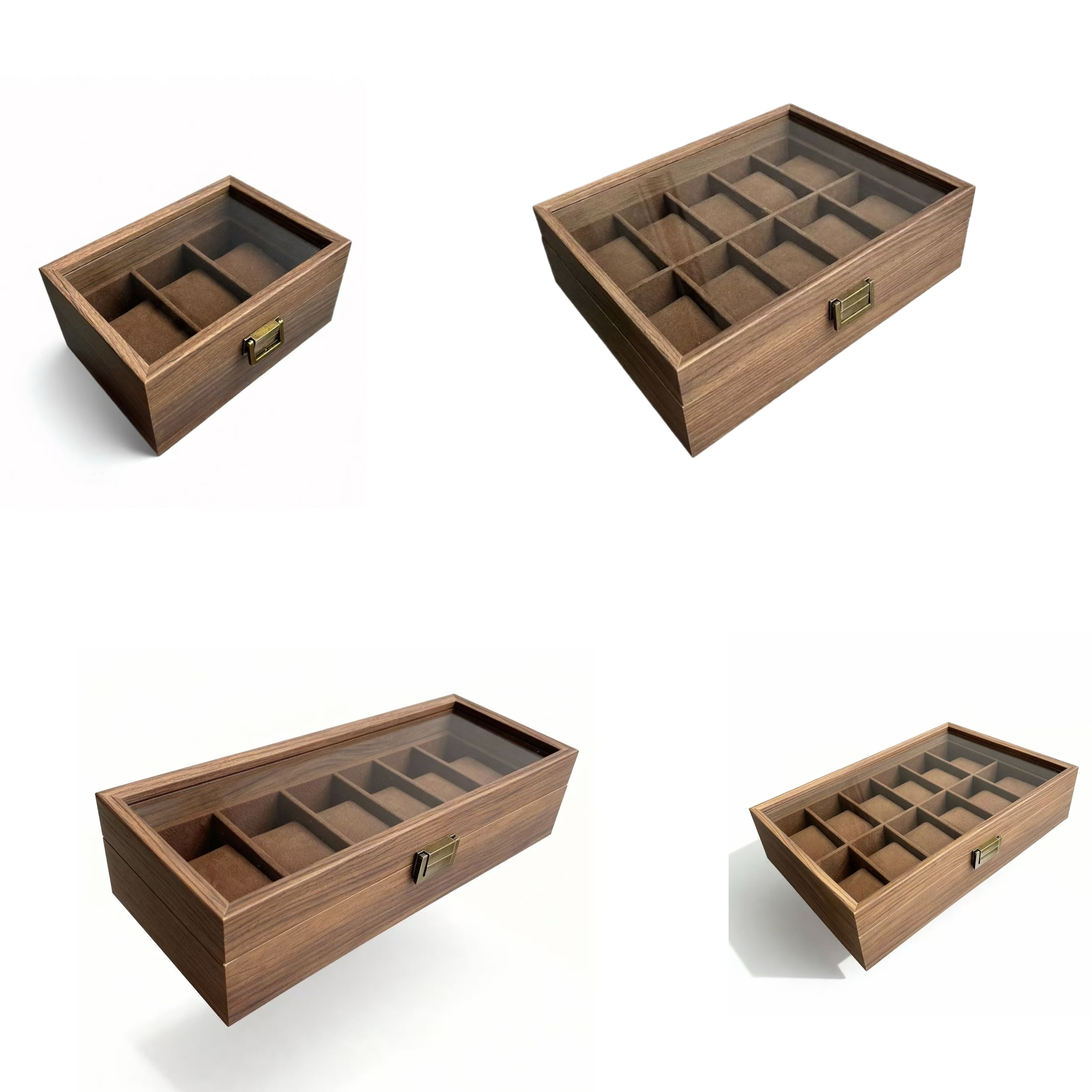 胡桃纹木首饰盒三层抽屉式