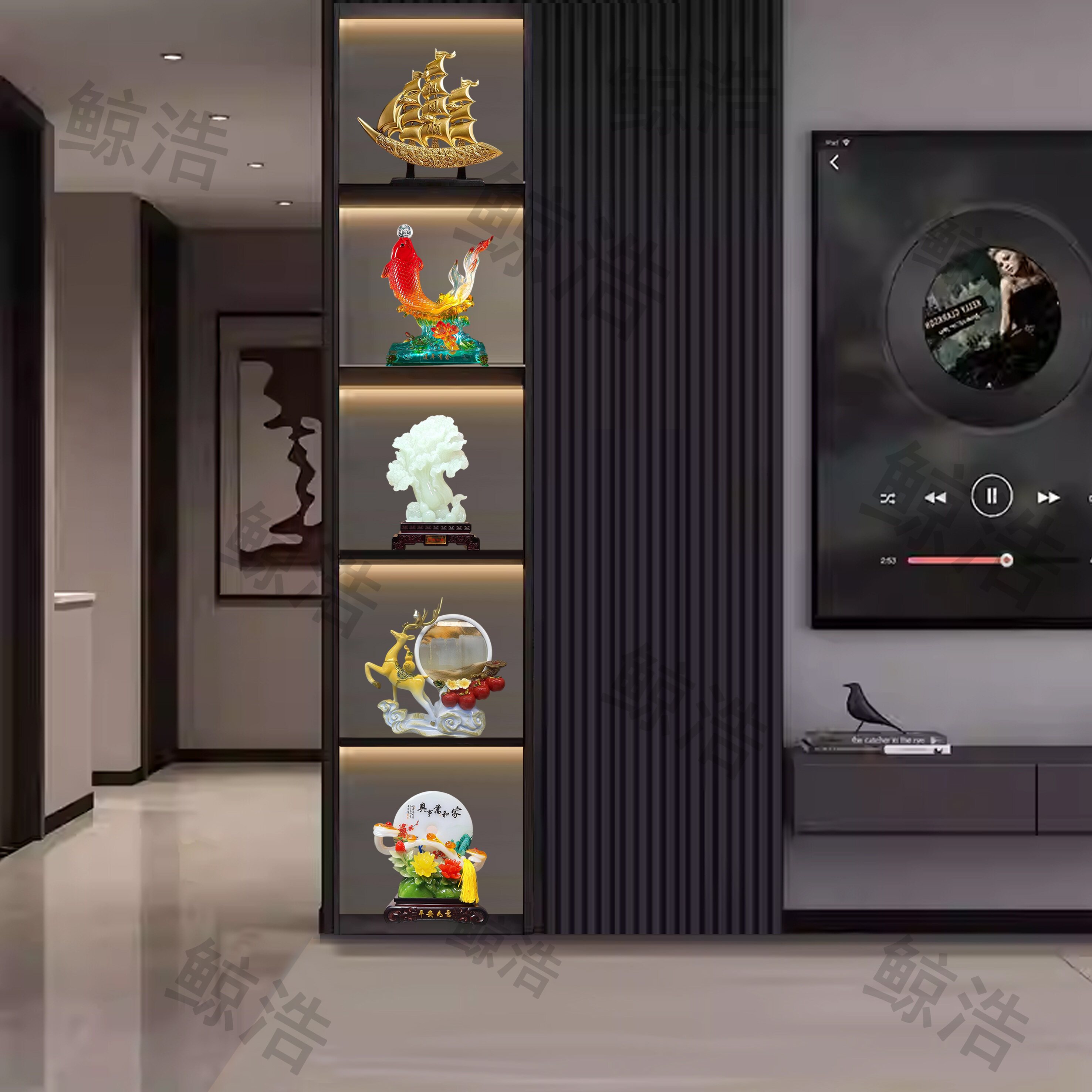 树脂新中式电视柜酒柜装饰品摆件套装组合客厅餐边柜工艺品摆件
