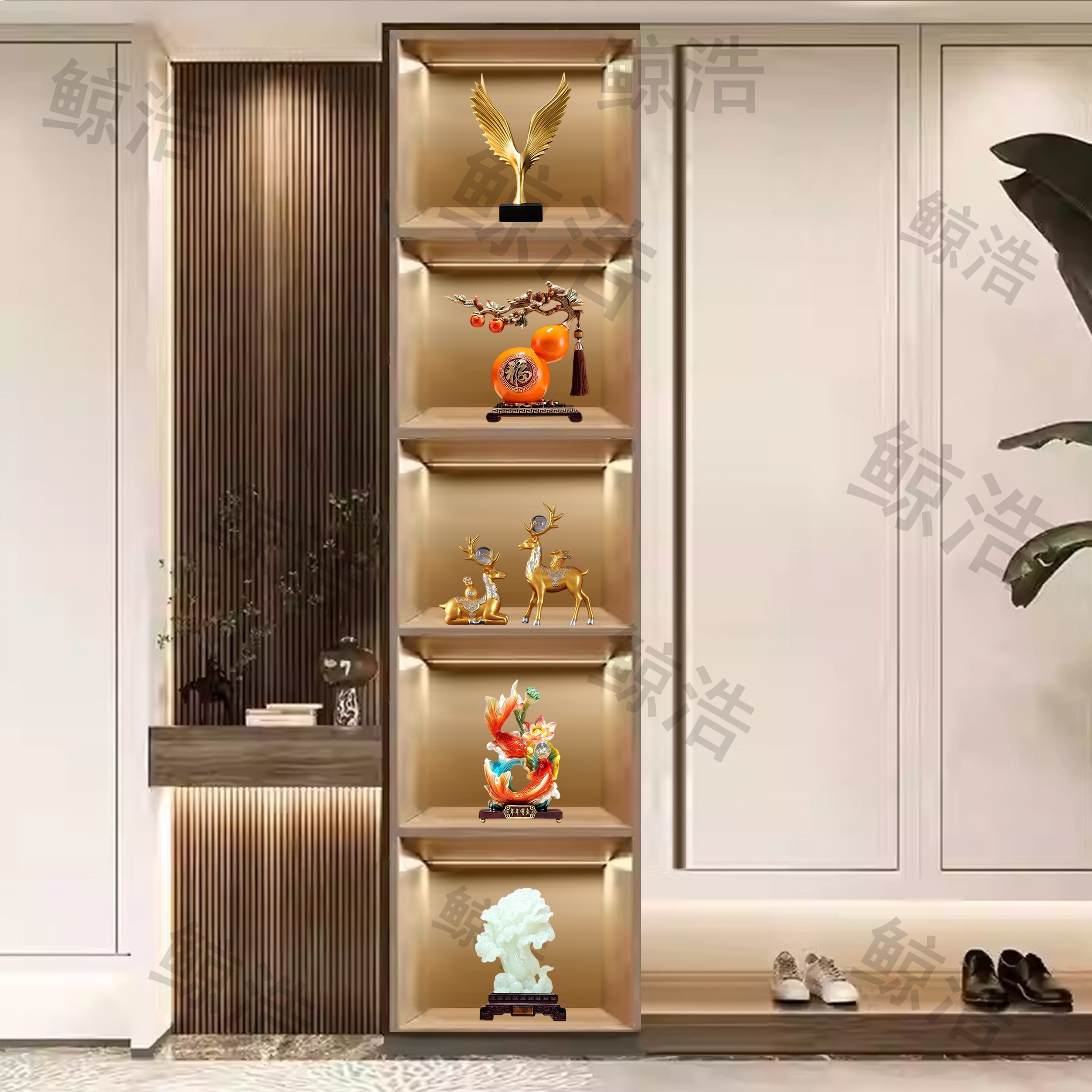 树脂酒柜摆件工艺品新中式家居入户玄关电视柜乔迁新居套装摆件