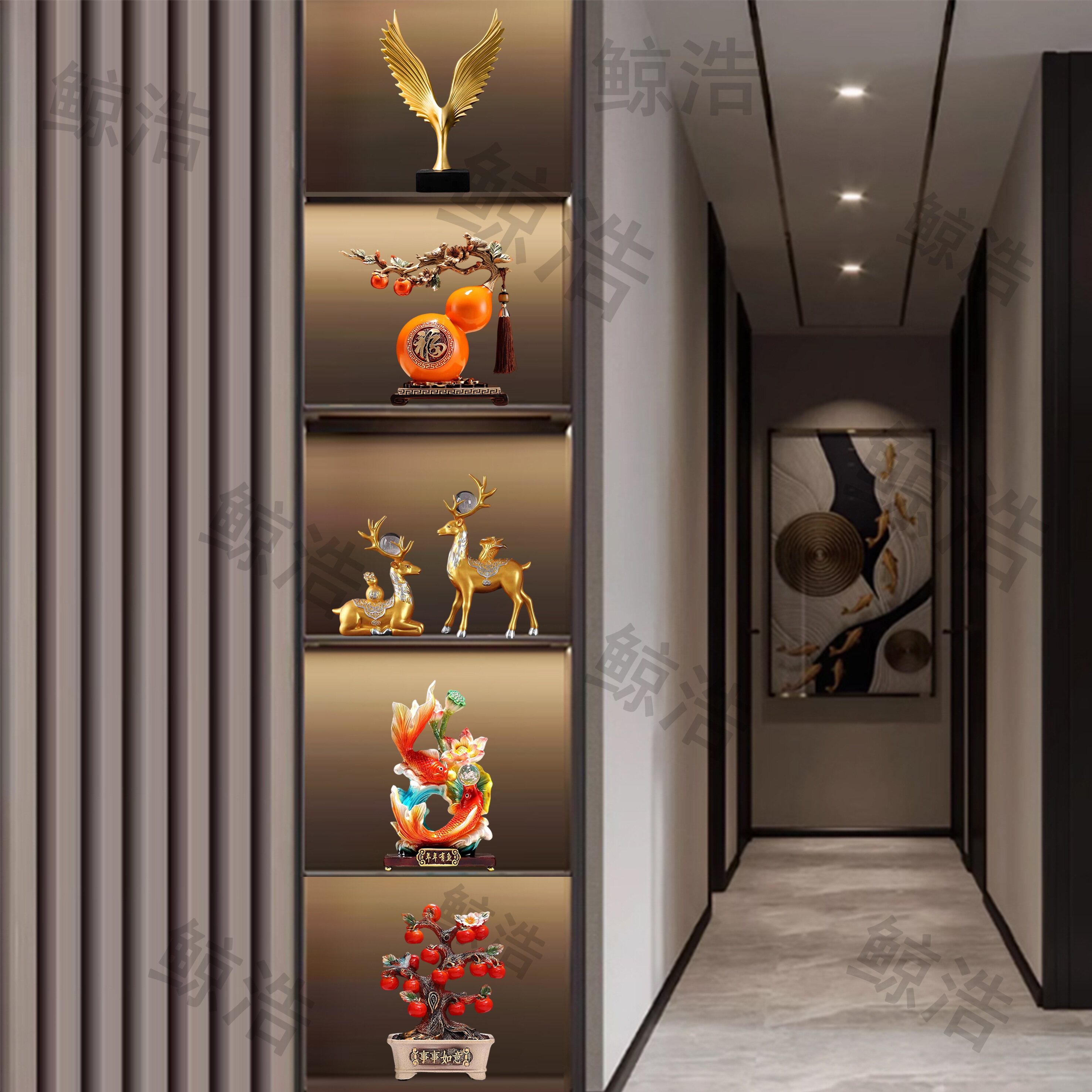 树脂新中式五件套套装中式摆件客厅电视柜玄关酒柜乔迁搬家礼物