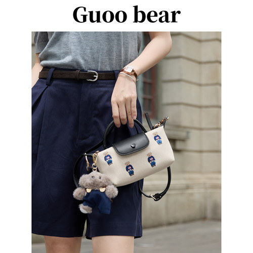 小熊刺绣手提包女2025新款