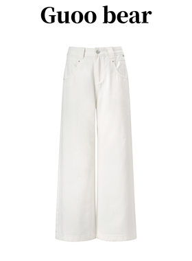 GUOOBEAR古家小熊女装牛仔裤2026早春新款高腰显瘦直筒阔腿长裤女