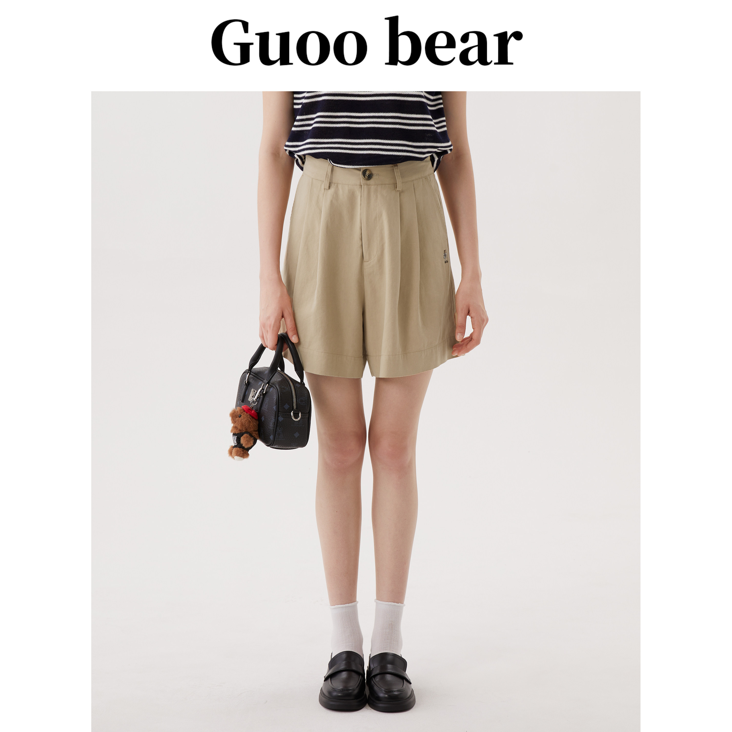 GUOOBEAR古家小熊高腰休闲短裤夏小个人显瘦百搭阔腿裤中裤五分裤
