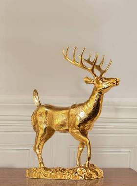 法式欧式复古奢华别墅书房全铜摆件脱蜡铜工艺雕塑梅花鹿装饰品