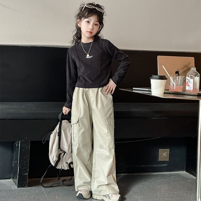 韩国精品女童裤子春秋款2025新款洋气大童儿童秋装早秋大口袋工装