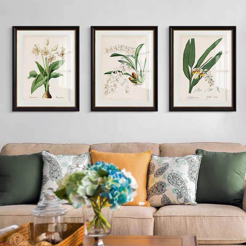 美式乡村风格客厅沙发背景墙植物花卉装饰画餐厅玄关书房清新挂画