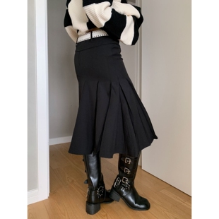 桃乐丝 秋季新品韩国休闲小众设计百搭不规则褶皱包臀鱼尾半身裙