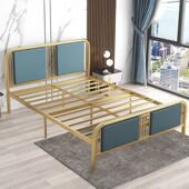 现代简约轻奢新中式 铁艺床1.2米1.8米金色软靠铁床架金属双人铁床