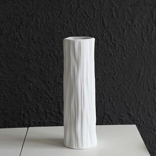 北欧白色陶瓷高脚花盆艺术插花器现代客厅家居装饰品直筒花瓶摆件