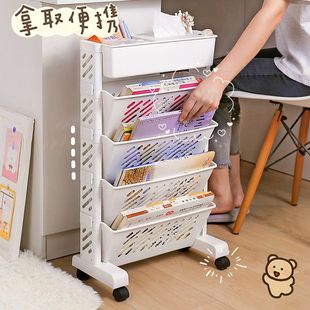 跨境代发可移动书架带轮落地置物架书立小推车高中生桌边收纳神器