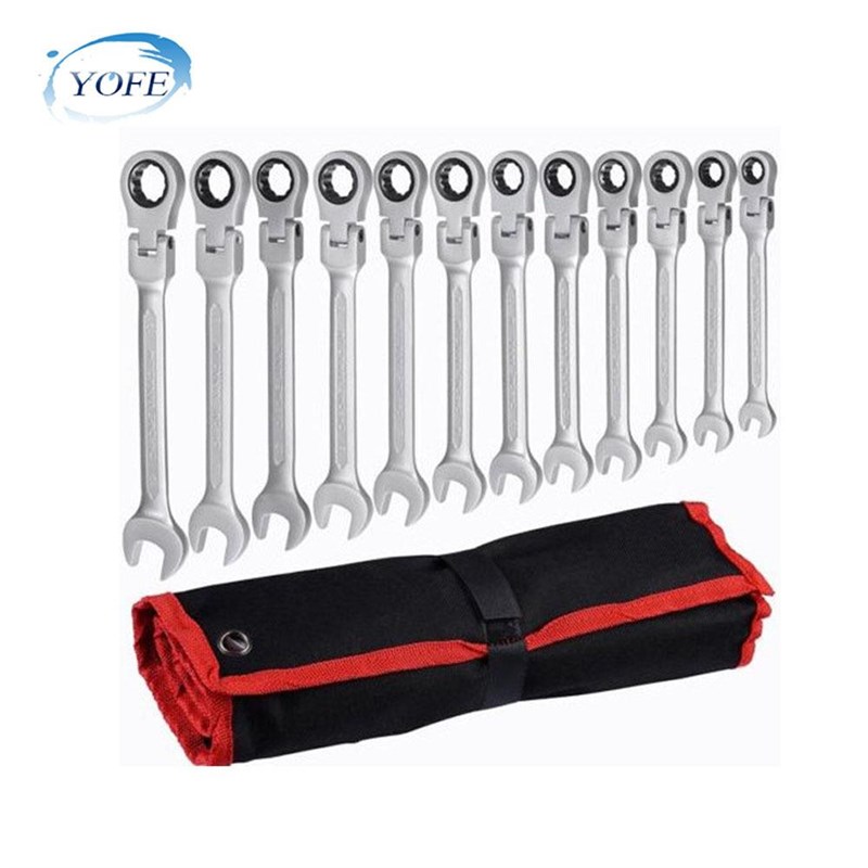 12件7件套f活动头棘轮扳手套装组套挂袋全抛光CRV72齿可摇头 现货