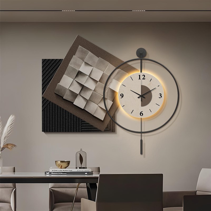 客厅高级感时钟挂画m侘寂风轻奢沙发背景墙餐厅钟表装饰画挂钟壁