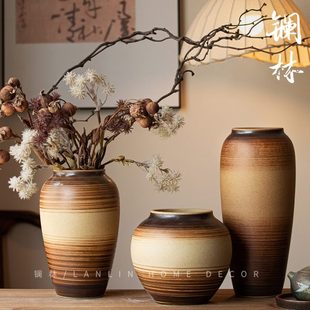 饰摆件禅意韵复古侘寂 风酒店粗陶手工民宿田园时罐陶瓷花瓶家居装