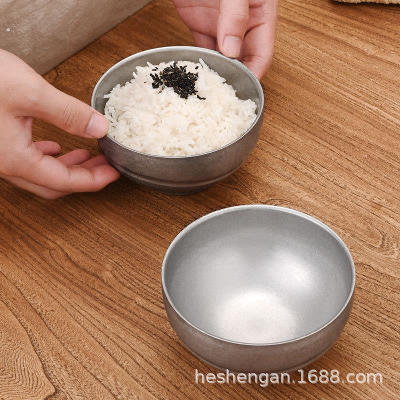 日式复古304不锈钢米饭碗双层隔热汤碗商用料理小碗户外露营餐具