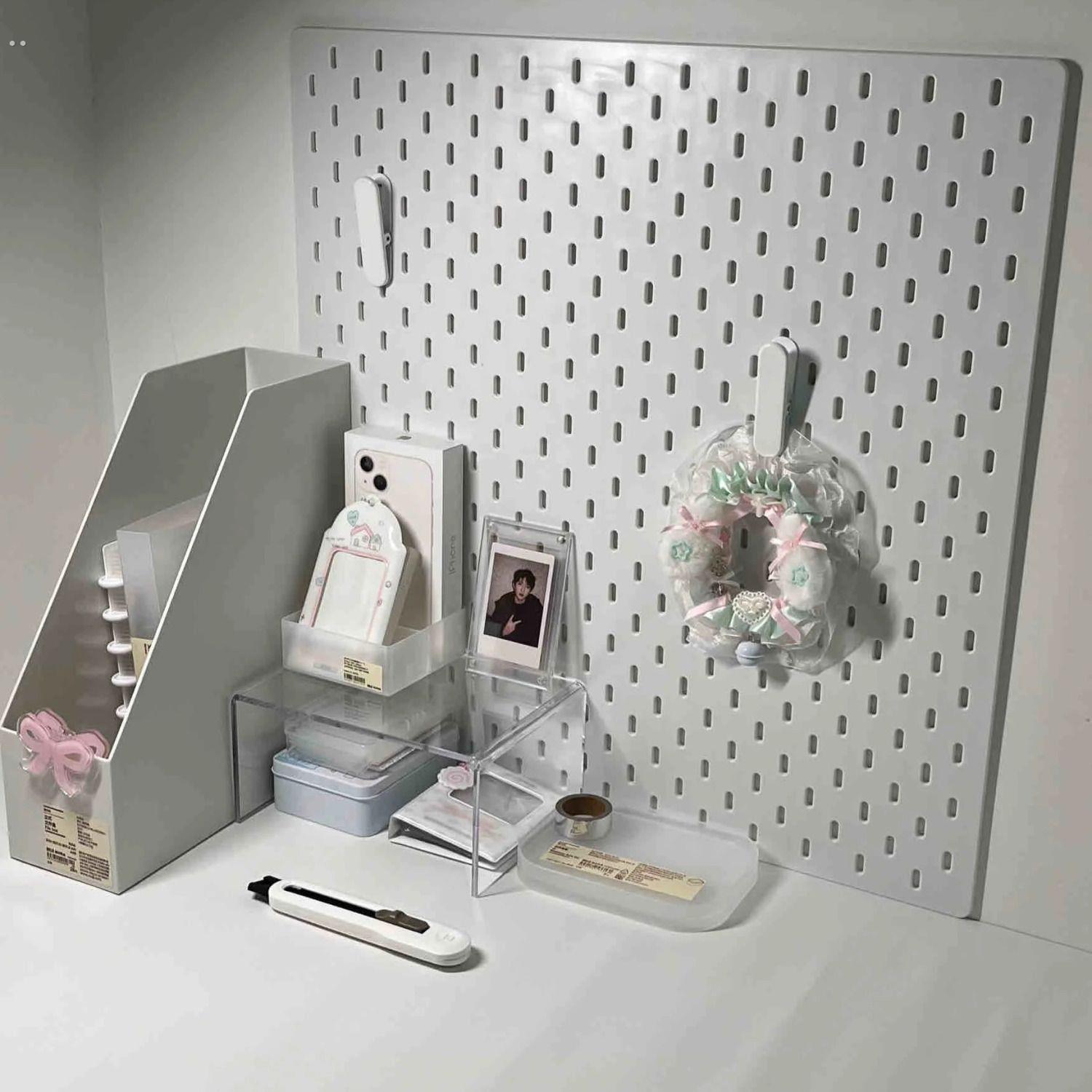 书桌洞洞板置物架免打孔墙面收纳架学生宿舍墙面装饰收纳盒ins