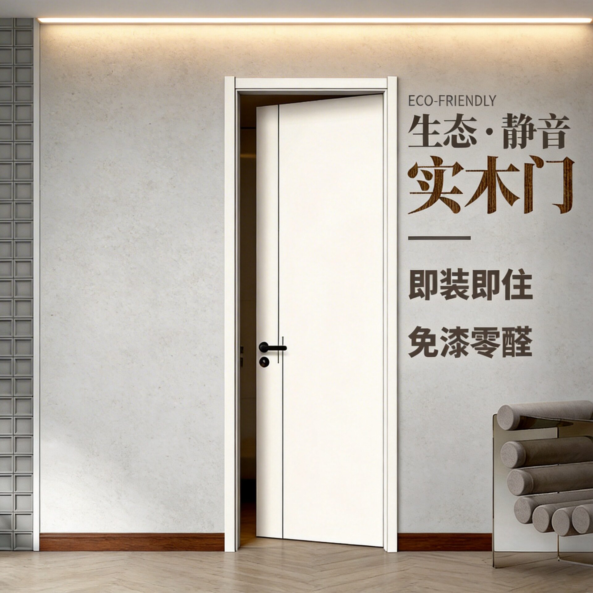 5分加厚白色复合实木门轻奢无漆生态室内碳晶静音卧室入户平开门