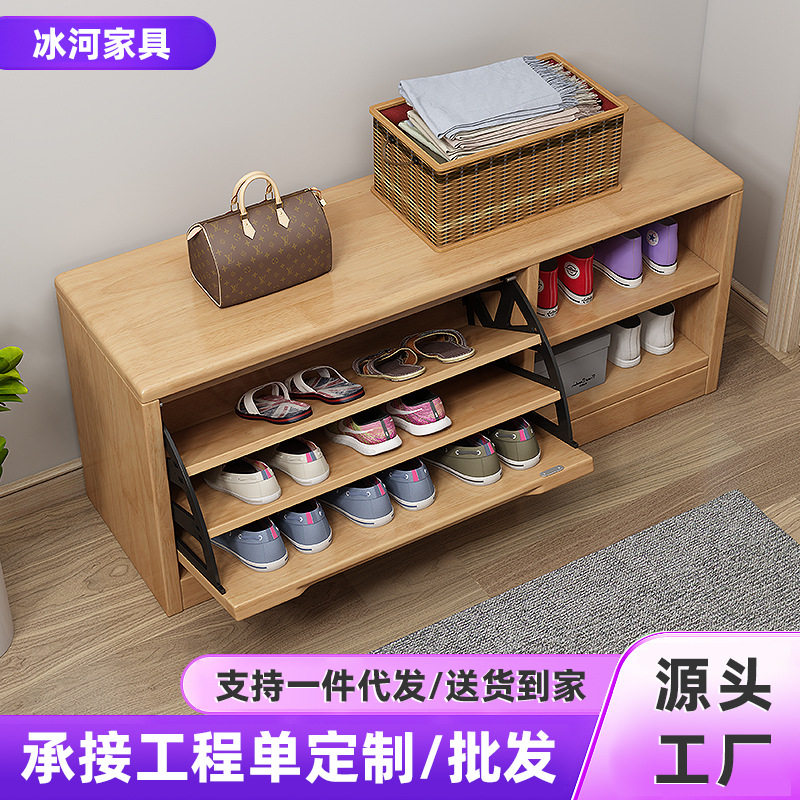 全实木翻门鞋柜可坐换鞋凳可拆洗软坐60 80 100cm鞋凳入户玄关凳