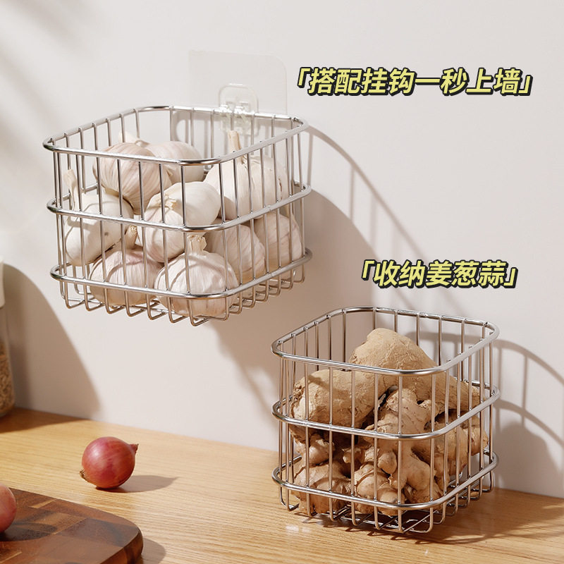 姜蒜收纳筐304不锈钢丝储物篮厨房壁挂式置物架蒜头通风挂篮.81&Y