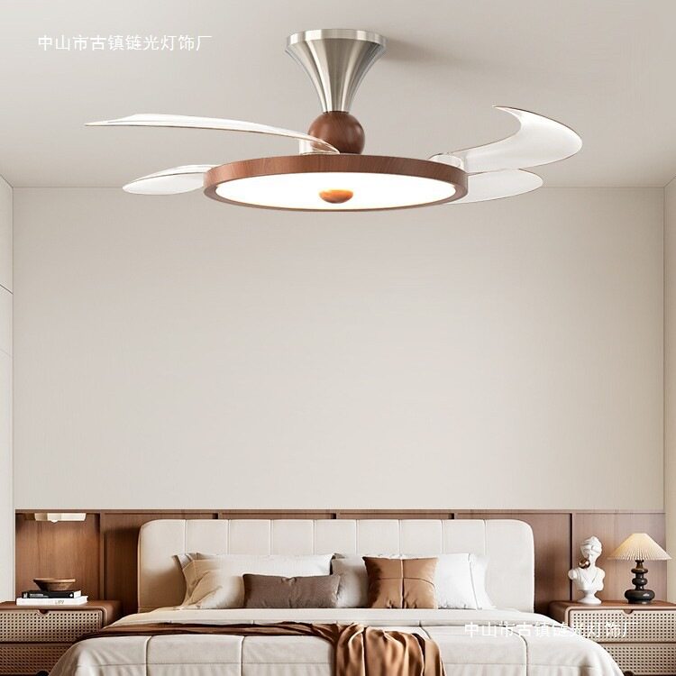 法式中古风餐厅风扇灯2025新款复古高级感静音隐形一体卧室吊扇灯图片