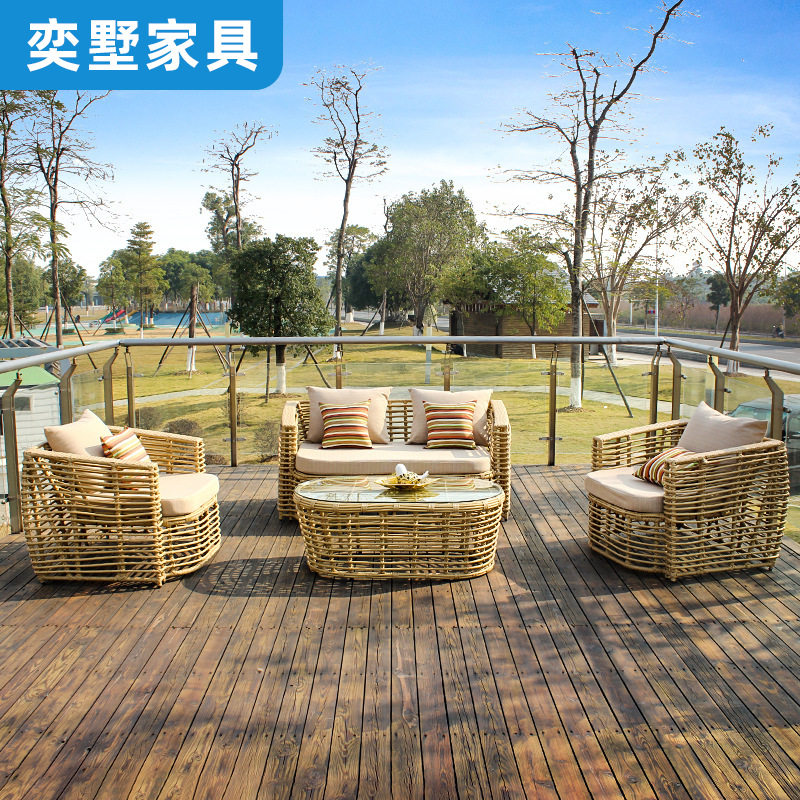 庭院藤编家具 户外酒店别墅编藤沙发露天花园阳台休闲藤沙发组合