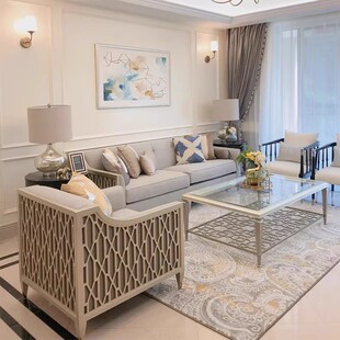 美式轻奢实木沙发组合欧式奢华客厅法式现代别墅家具高端布艺沙发