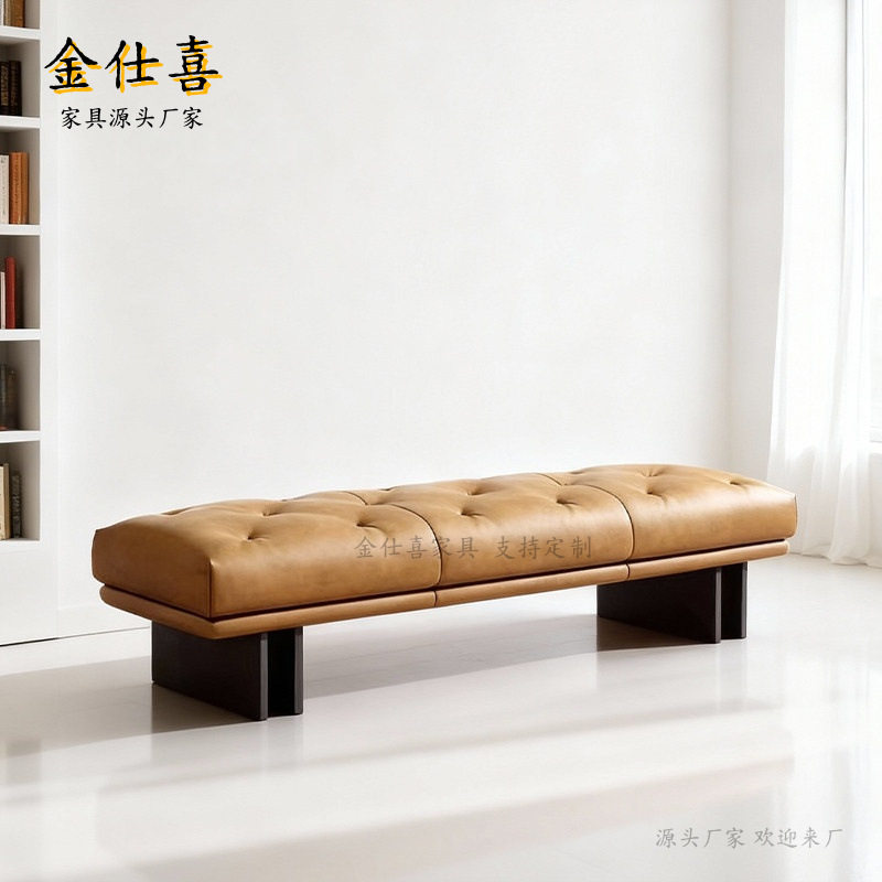 意式轻奢卧室真皮床尾凳现代简约家用衣帽间换鞋玄关凳客厅长条凳